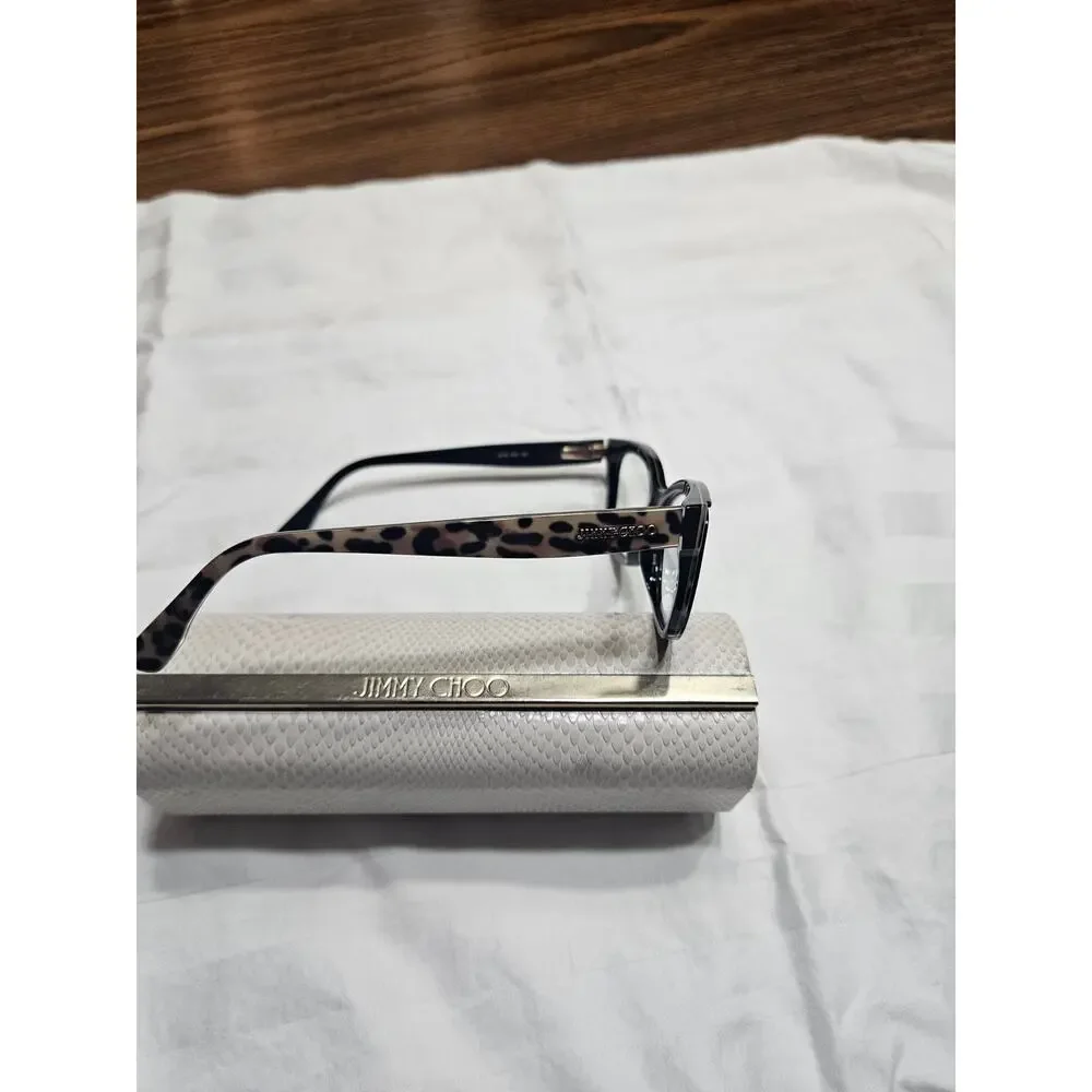 Jimmy Choo JC146 PUE 53-15-140 Eyeglasses Black Leopard Full Rim Italy w/ Case